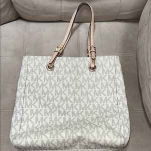 Michael Kors Cream and White Tote Bag with Gold Hardware